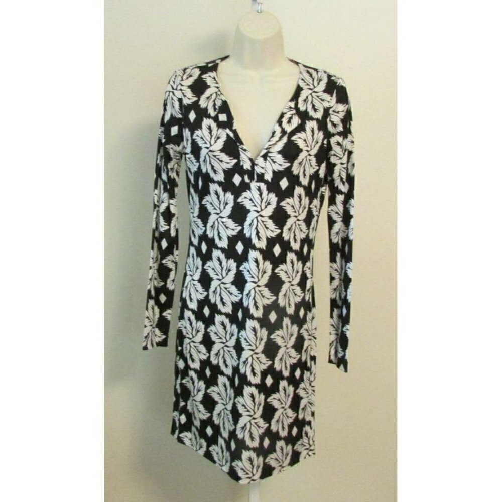 DVF Diane von Furstenberg Reina Giant Leaf Floral Black Tunic dress silk new 6